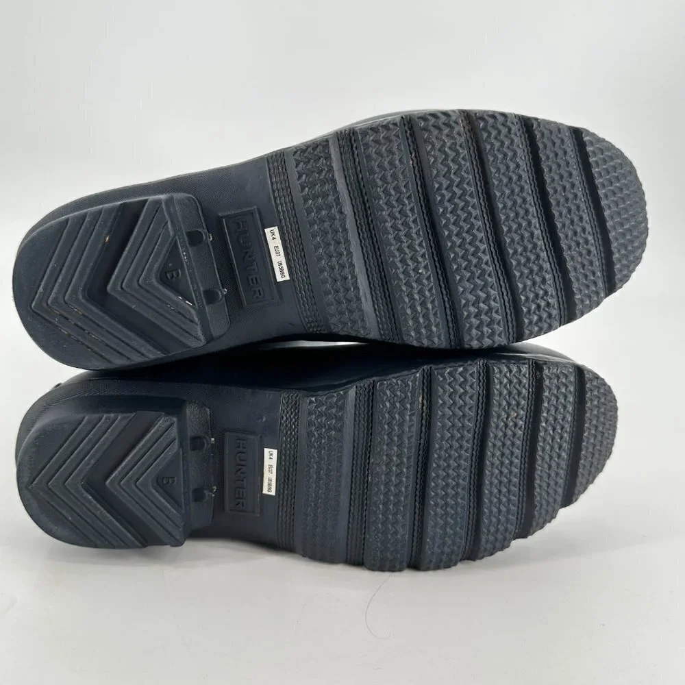 Hunter Navy Matte Waterproof Adjustable Outdoor Pull On Wellie Tall 6 Rain Boot - Picture 7 of 8